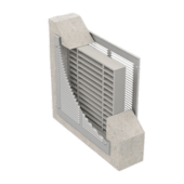 Air transfer grille with half cover exposing the inside