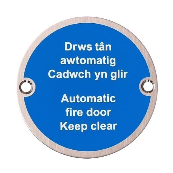 automatic fire door keep clear sign in welsh & english