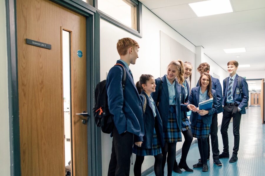 Fire door in school corridor