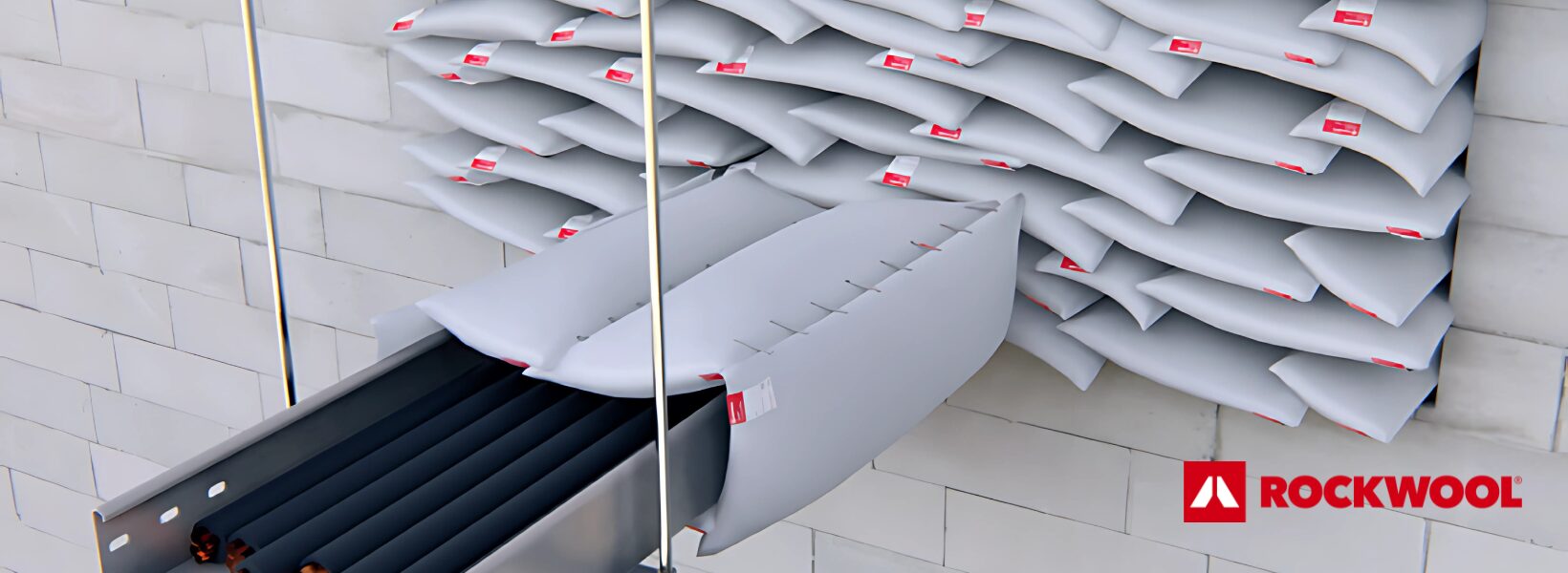 Rockwool fire pillows in wall and around cable tray