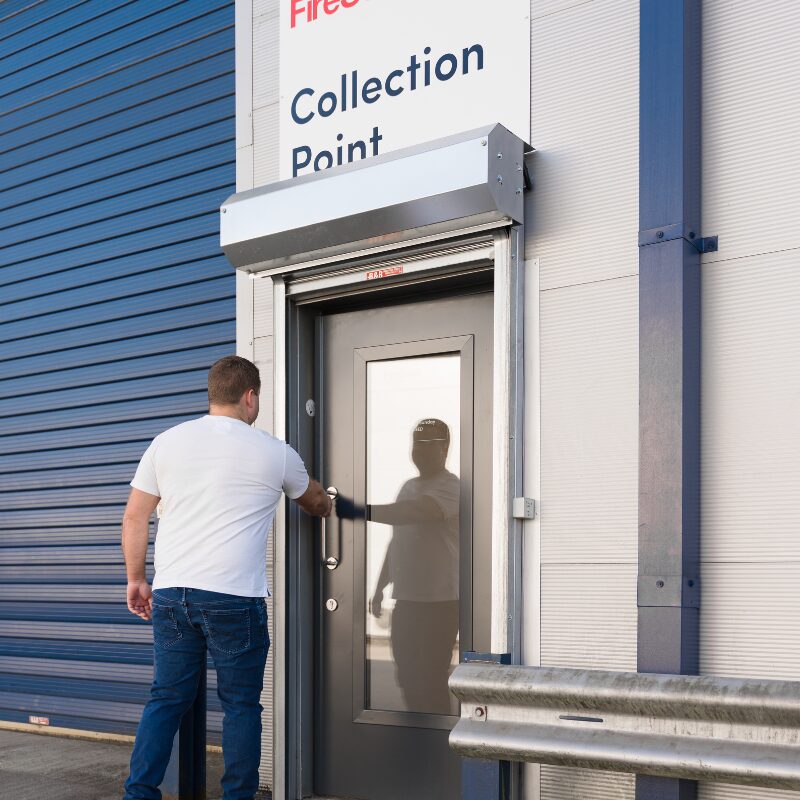 Man entering collection point