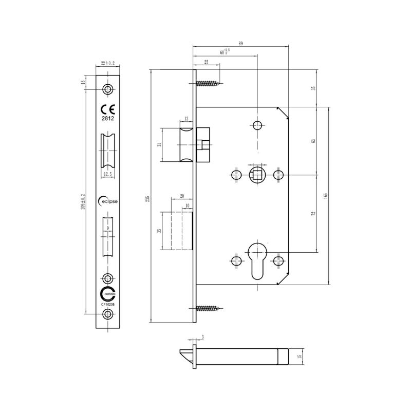 Din Euro Sashlock Square 60mm