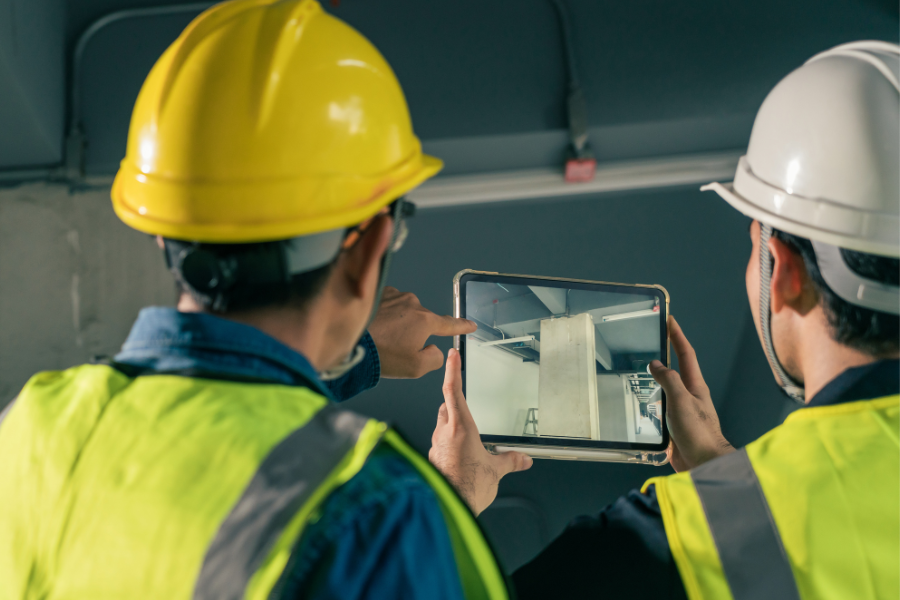 Team architect working use BIM technology and digital construction application on digital tablet.